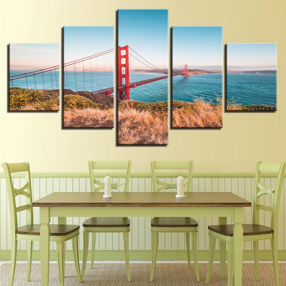 Classical Golden Gate Bridge 5 Piece HD Multi Panel Canvas Wall Art Frame - Original Frame
