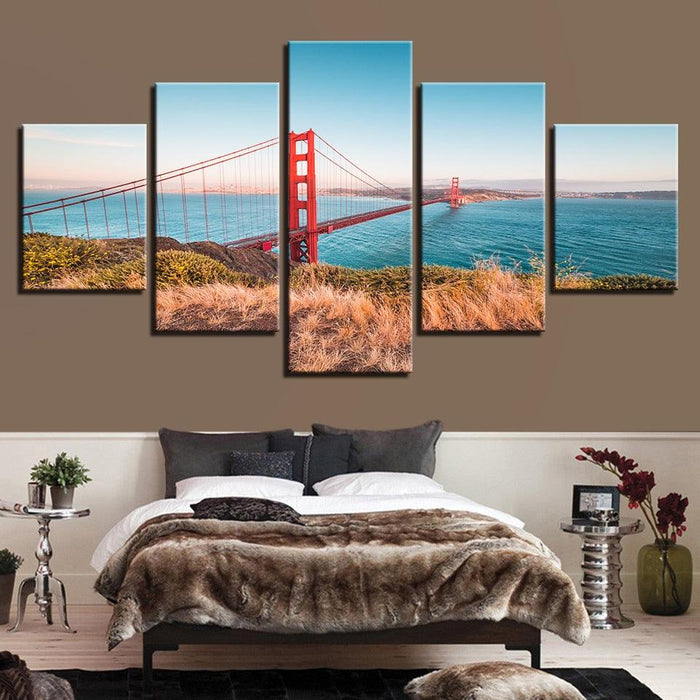 Classical Golden Gate Bridge 5 Piece HD Multi Panel Canvas Wall Art Frame - Original Frame