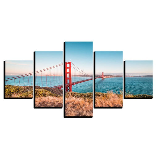 Classical Golden Gate Bridge 5 Piece HD Multi Panel Canvas Wall Art Frame - Original Frame