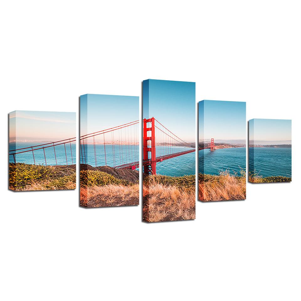 Classical Golden Gate Bridge 5 Piece HD Multi Panel Canvas Wall Art Frame - Original Frame