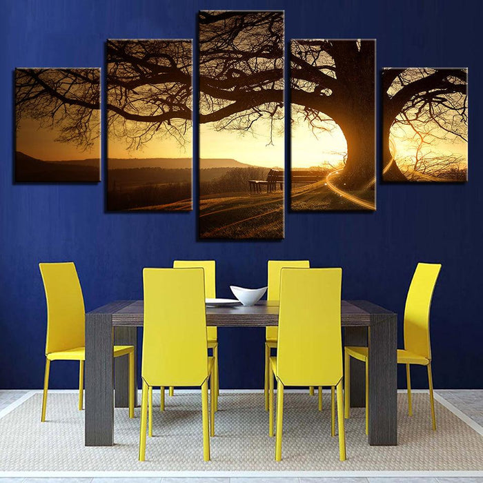 Big Tree Sunshine Scenery 5 Piece HD Multi Panel Canvas Wall Art Frame