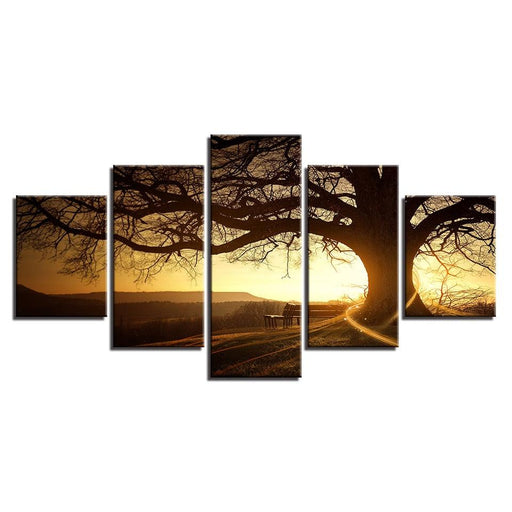 Big Tree Sunshine Scenery 5 Piece HD Multi Panel Canvas Wall Art Frame - Original Frame