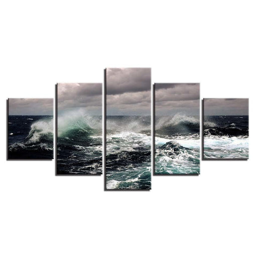 Fierce Sea Water Seascape 5 Piece HD Multi Panel Canvas Wall Art Frame - Original Frame