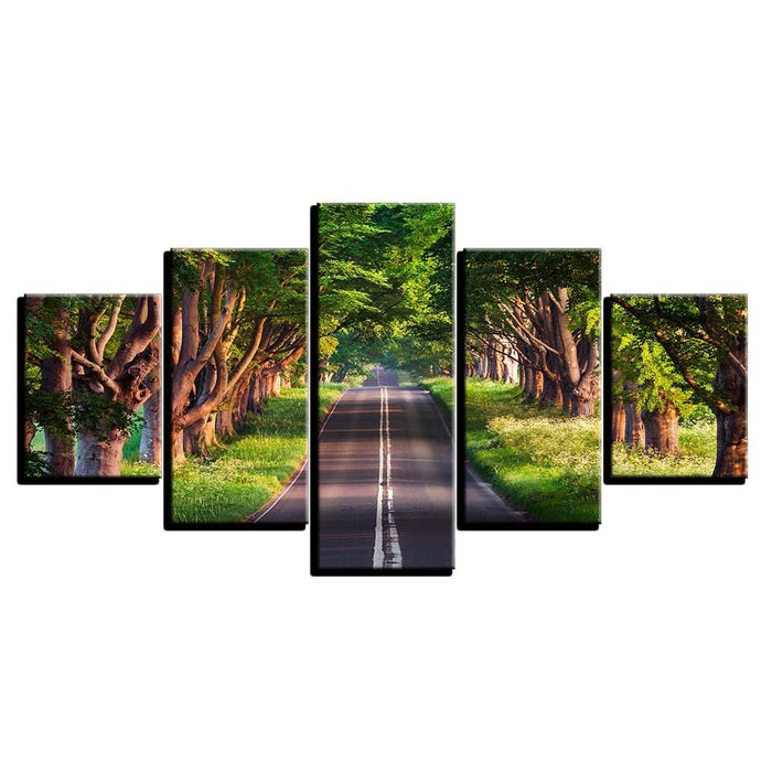 Roadside Green Trees 5 Piece HD Multi Panel Canvas Wall Art Frame - Original Frame