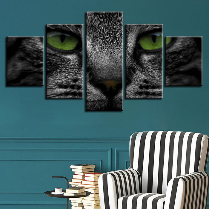 Animal Cat Eyes 5 Piece HD Multi Panel Canvas Wall Art Frame - Original Frame