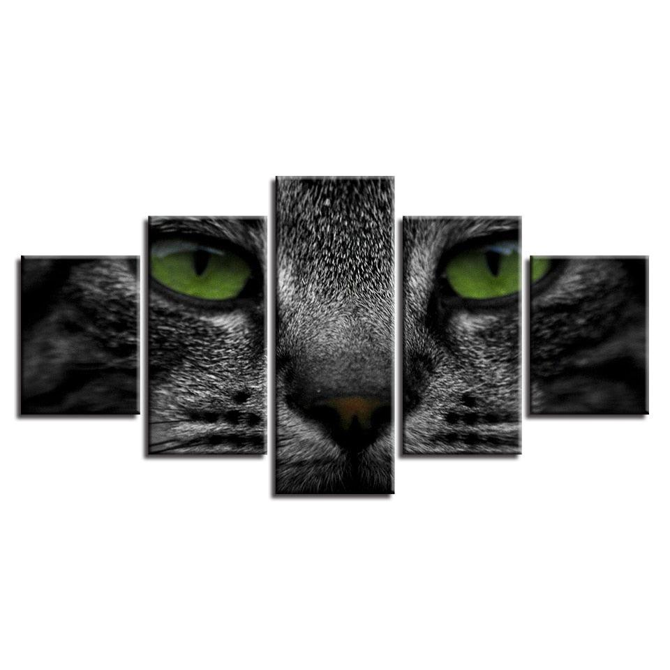 Animal Cat Eyes 5 Piece HD Multi Panel Canvas Wall Art Frame - Original Frame