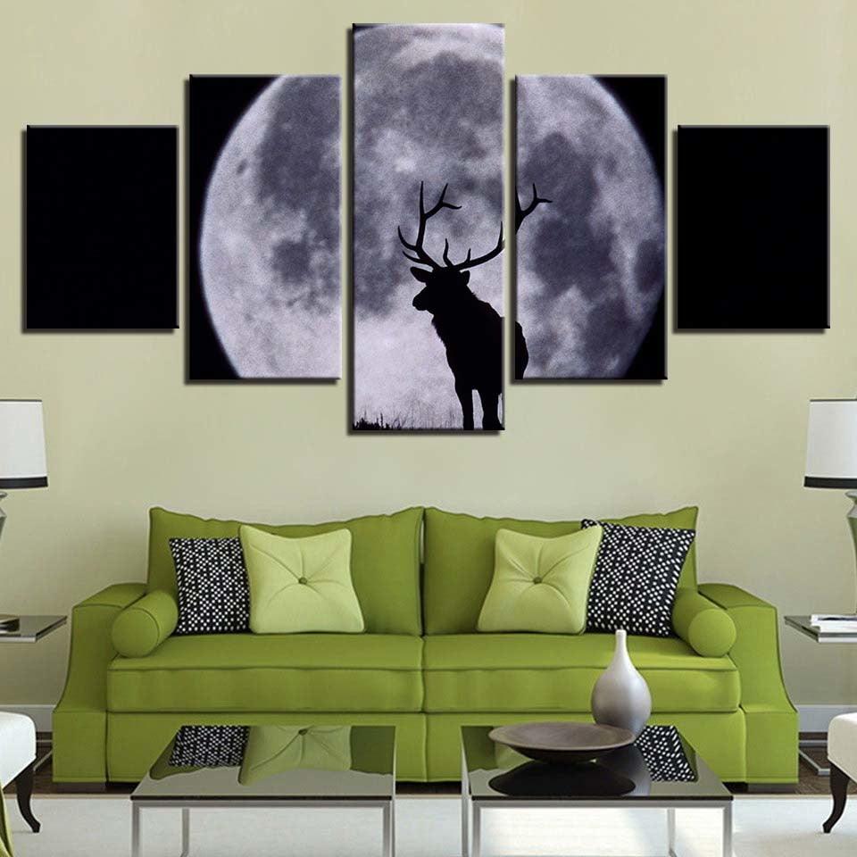 Moon And Elk 5 Piece HD Multi Panel Canvas Wall Art Frame - Original Frame