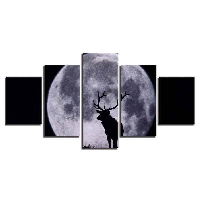 Moon And Elk 5 Piece HD Multi Panel Canvas Wall Art Frame - Original Frame