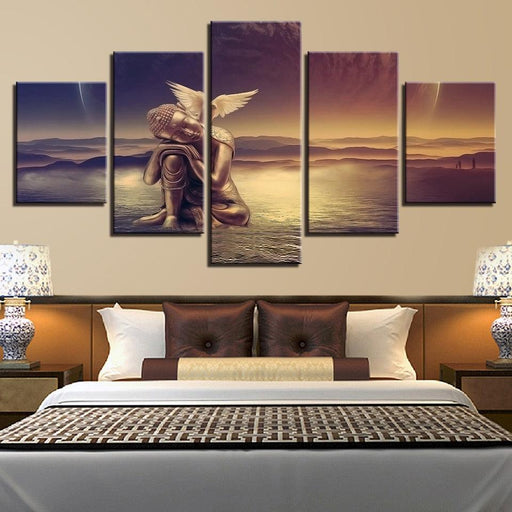 Golden Buddha 5 Piece HD Multi Panel Canvas Wall Art Frame - Original Frame