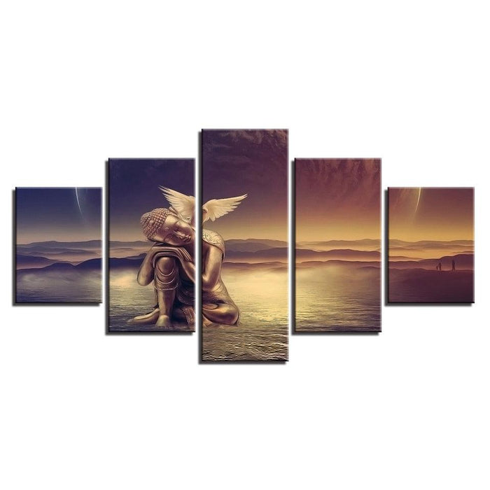 Golden Buddha 5 Piece HD Multi Panel Canvas Wall Art Frame - Original Frame