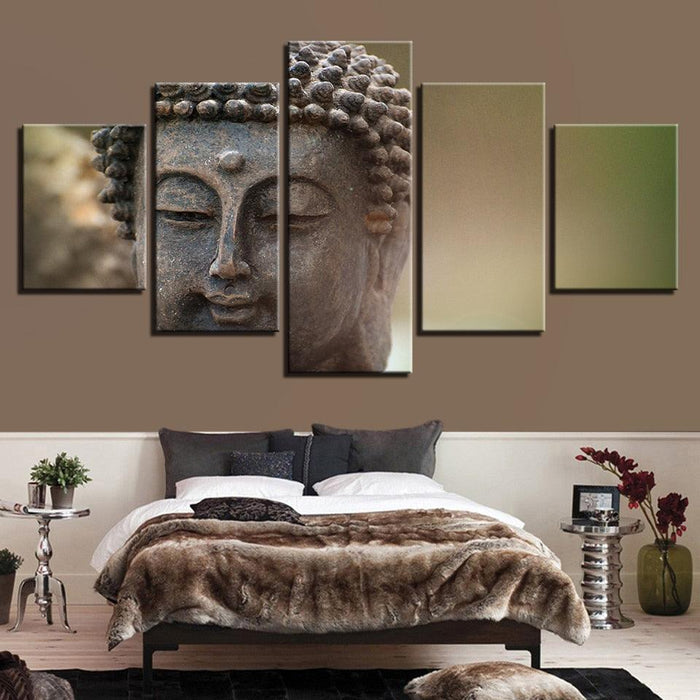 Buddha Face 5 Piece HD Multi Panel Canvas Wall Art Frame - Original Frame