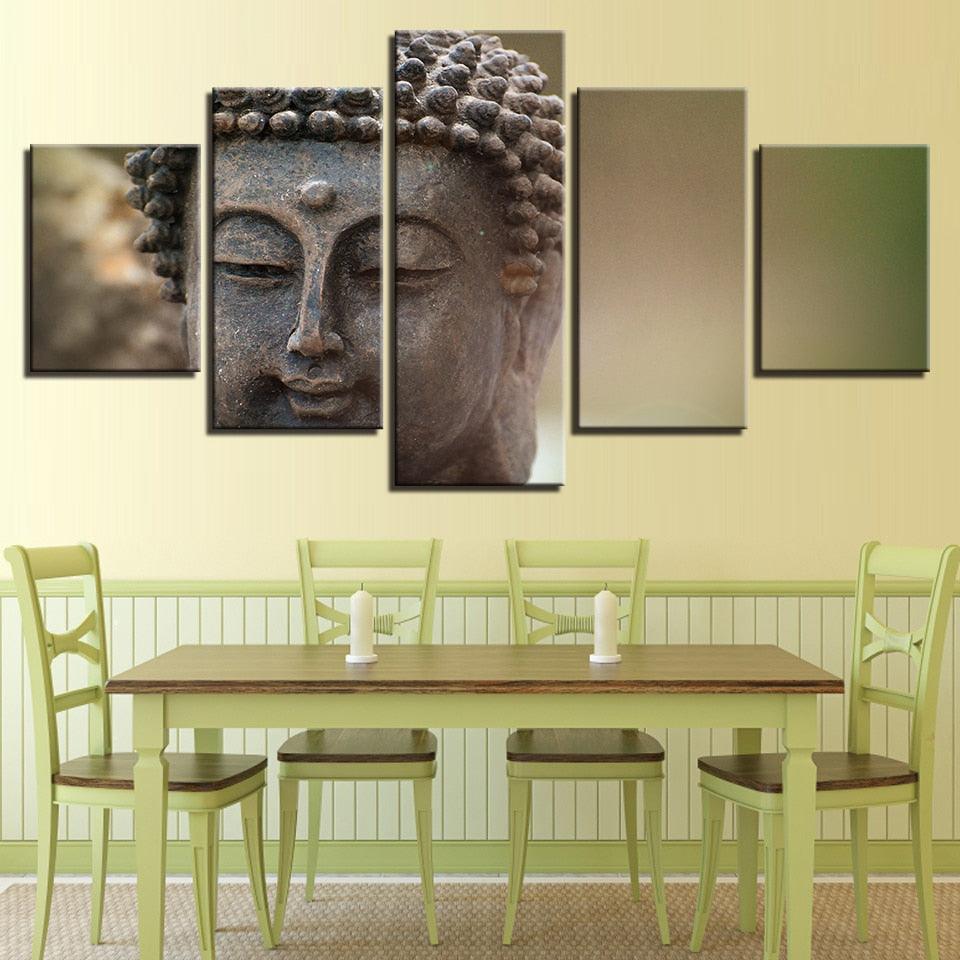 Buddha Face 5 Piece HD Multi Panel Canvas Wall Art Frame - Original Frame