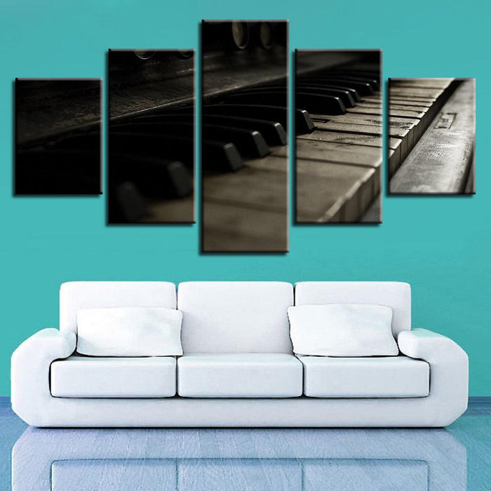 Retro Piano Keys 5 Piece HD Multi Panel Canvas Wall Art Frame - Original Frame