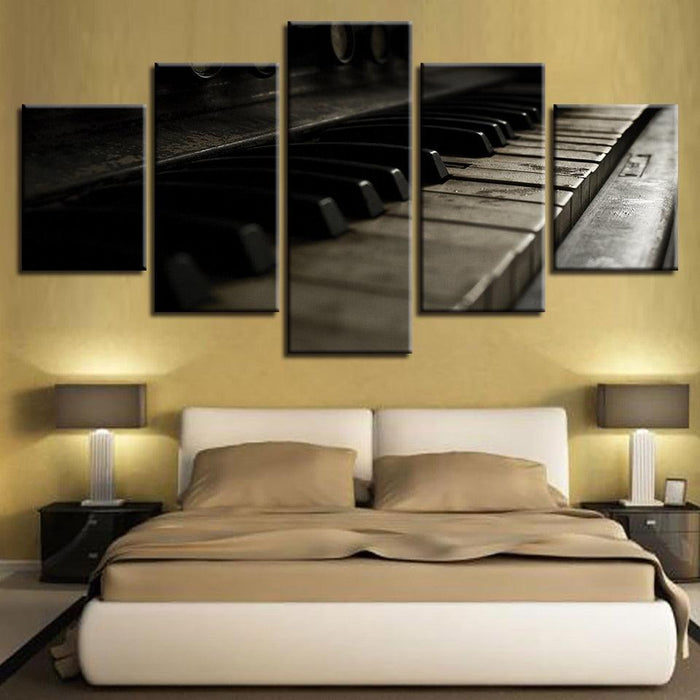 Retro Piano Keys 5 Piece HD Multi Panel Canvas Wall Art Frame - Original Frame