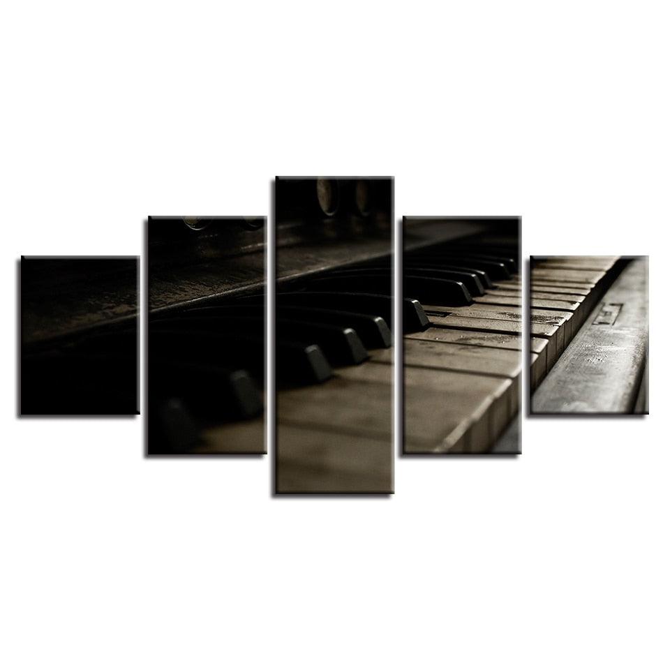 Retro Piano Keys 5 Piece HD Multi Panel Canvas Wall Art Frame - Original Frame