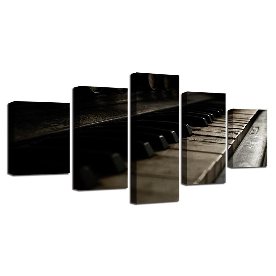 Retro Piano Keys 5 Piece HD Multi Panel Canvas Wall Art Frame - Original Frame