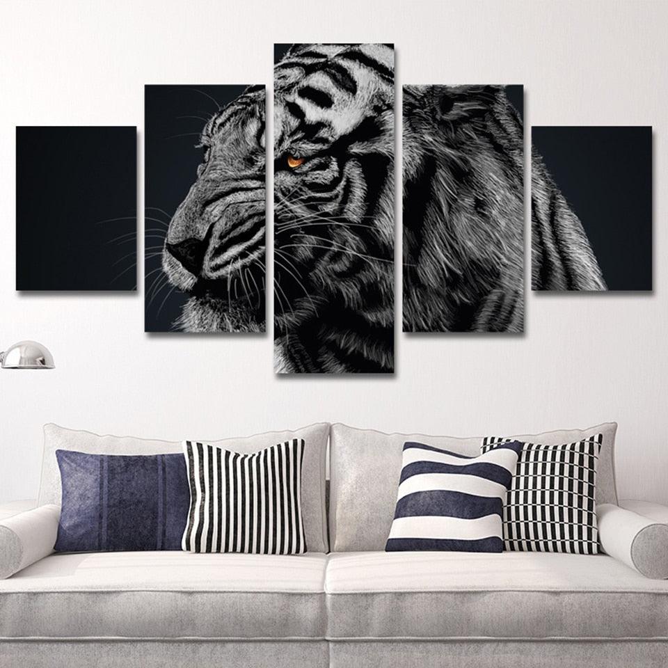 Animals Tiger Paintings 5 Piece HD Multi Panel Canvas Wall Art Frame ...