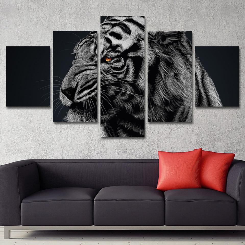 Animals Tiger Paintings 5 Piece HD Multi Panel Canvas Wall Art Frame - Original Frame