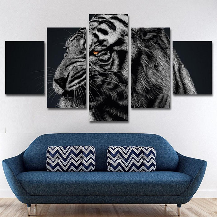 Animals Tiger Paintings 5 Piece HD Multi Panel Canvas Wall Art Frame - Original Frame