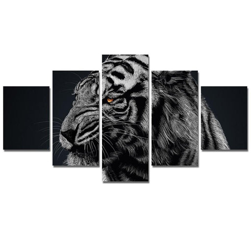 Animals Tiger Paintings 5 Piece HD Multi Panel Canvas Wall Art Frame - Original Frame