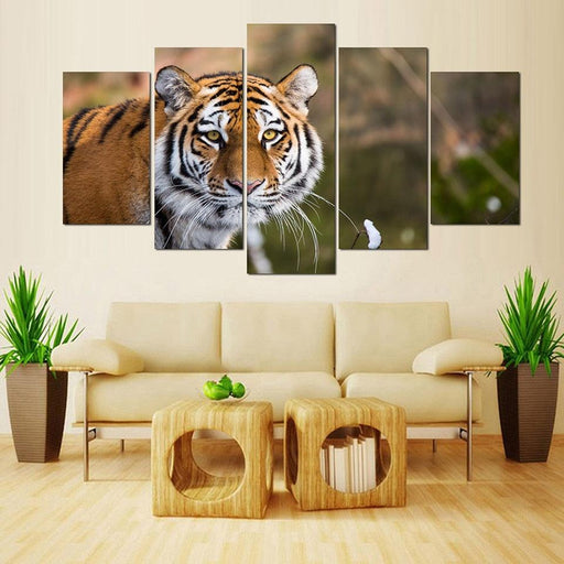 Animal Tiger 5 Piece HD Multi Panel Canvas Wall Art Frame - Original Frame