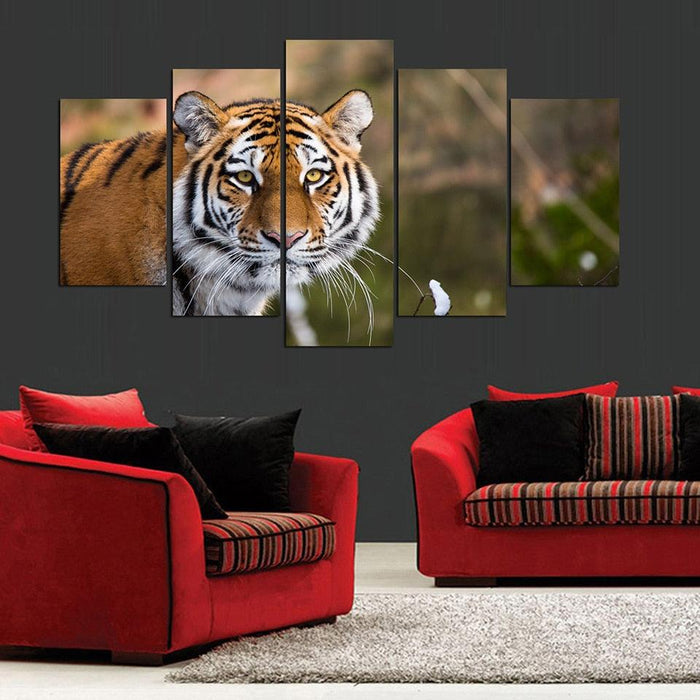 Animal Tiger 5 Piece HD Multi Panel Canvas Wall Art Frame - Original Frame