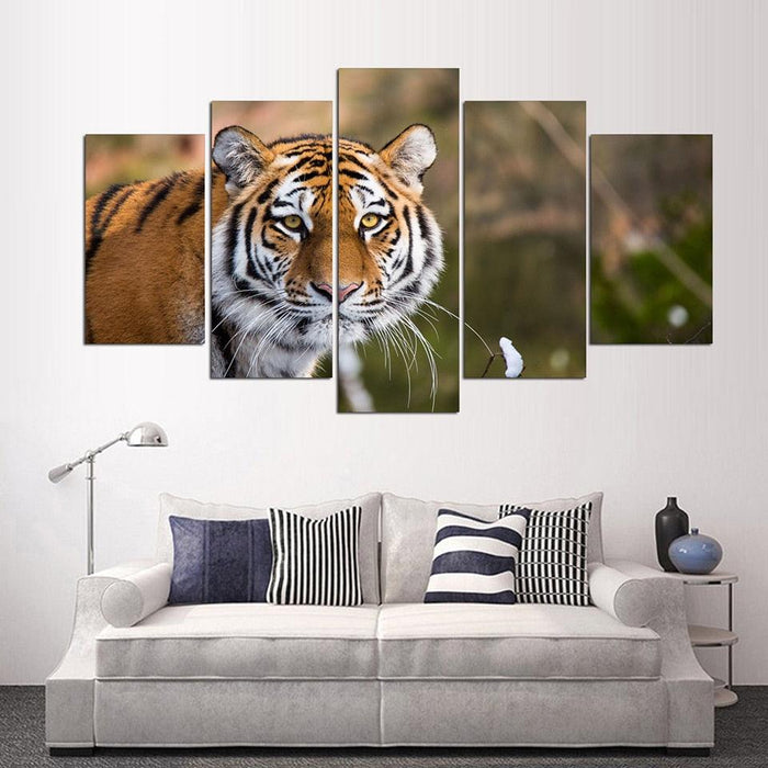 Animal Tiger 5 Piece HD Multi Panel Canvas Wall Art Frame - Original Frame