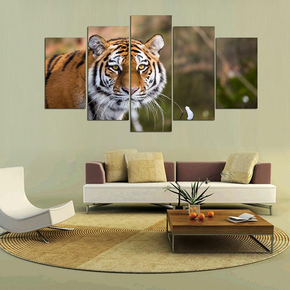 Animal Tiger 5 Piece HD Multi Panel Canvas Wall Art Frame - Original Frame