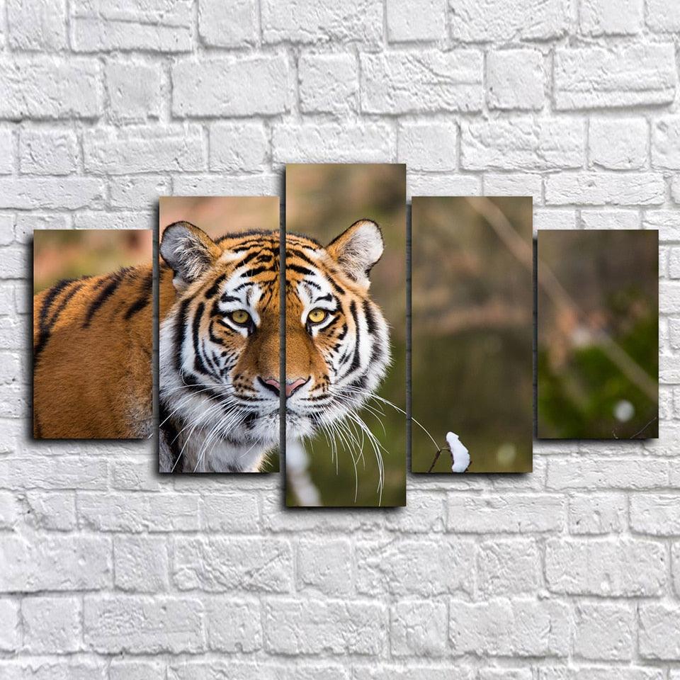 Animal Tiger 5 Piece HD Multi Panel Canvas Wall Art Frame - Original Frame