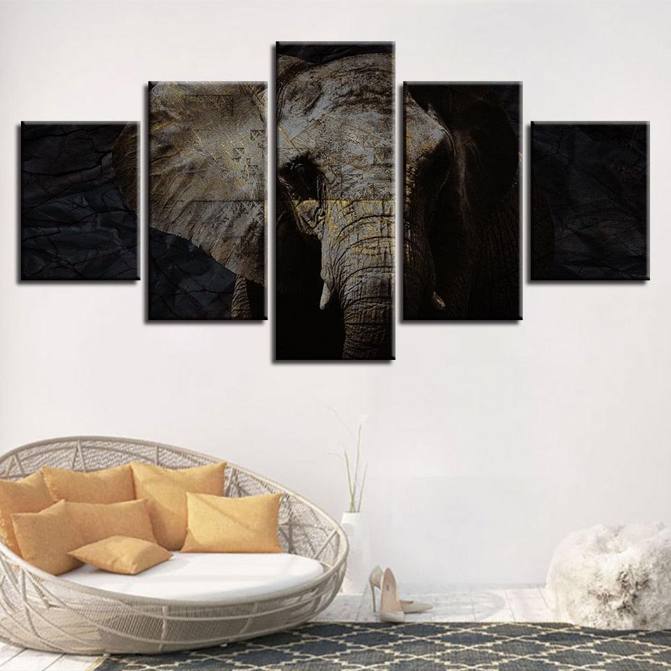 Elephant Portrait 5 Piece HD Multi Panel Canvas Wall Art Frame - Original Frame