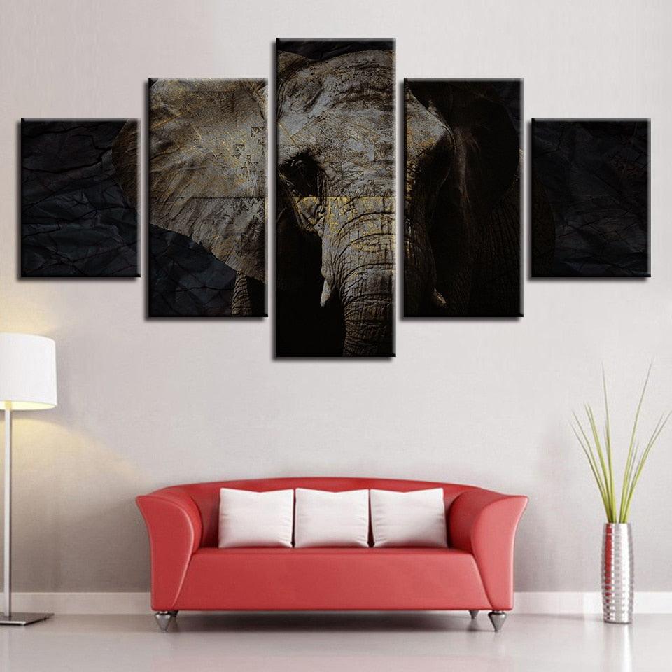 Elephant Portrait 5 Piece HD Multi Panel Canvas Wall Art Frame - Original Frame