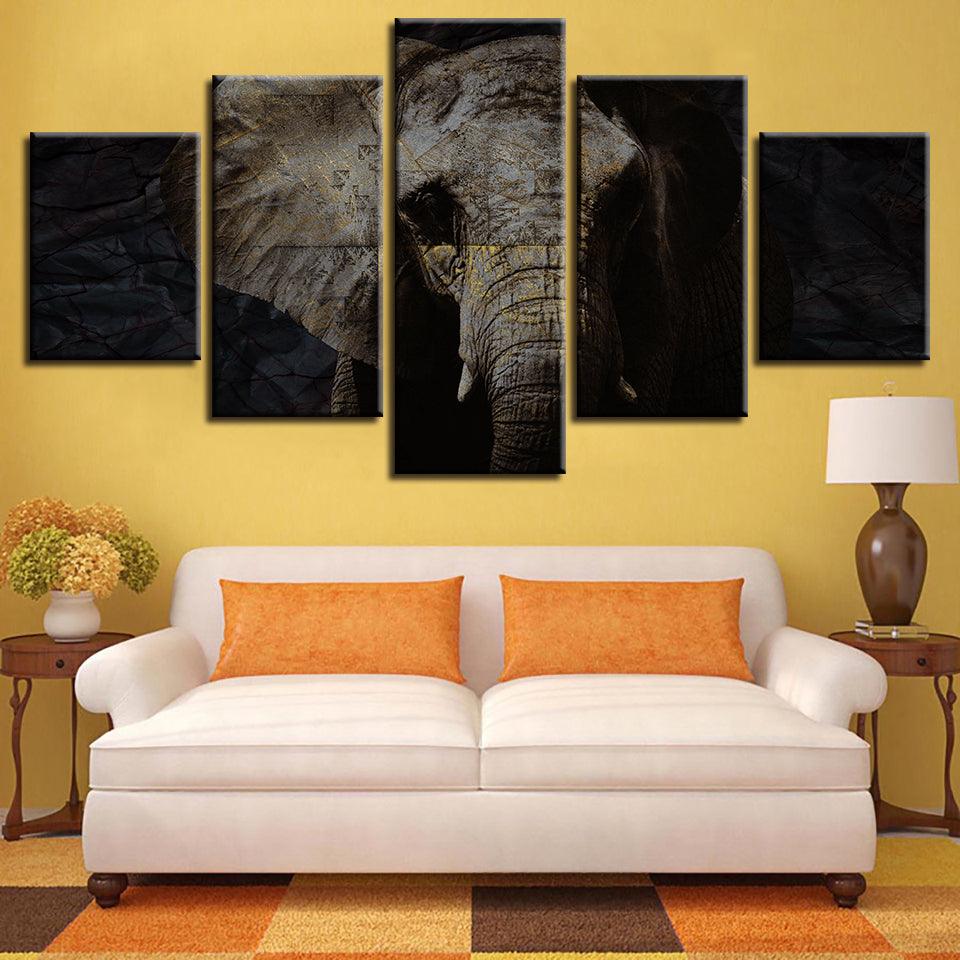 Elephant Portrait 5 Piece HD Multi Panel Canvas Wall Art Frame - Original Frame