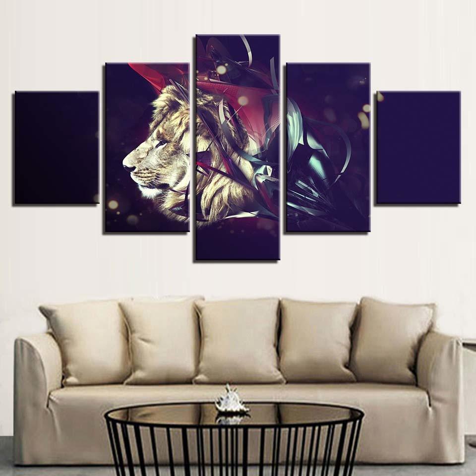 Lion 5 Piece Multi Panel Canvas Wall Art Frame Set - Original Frame