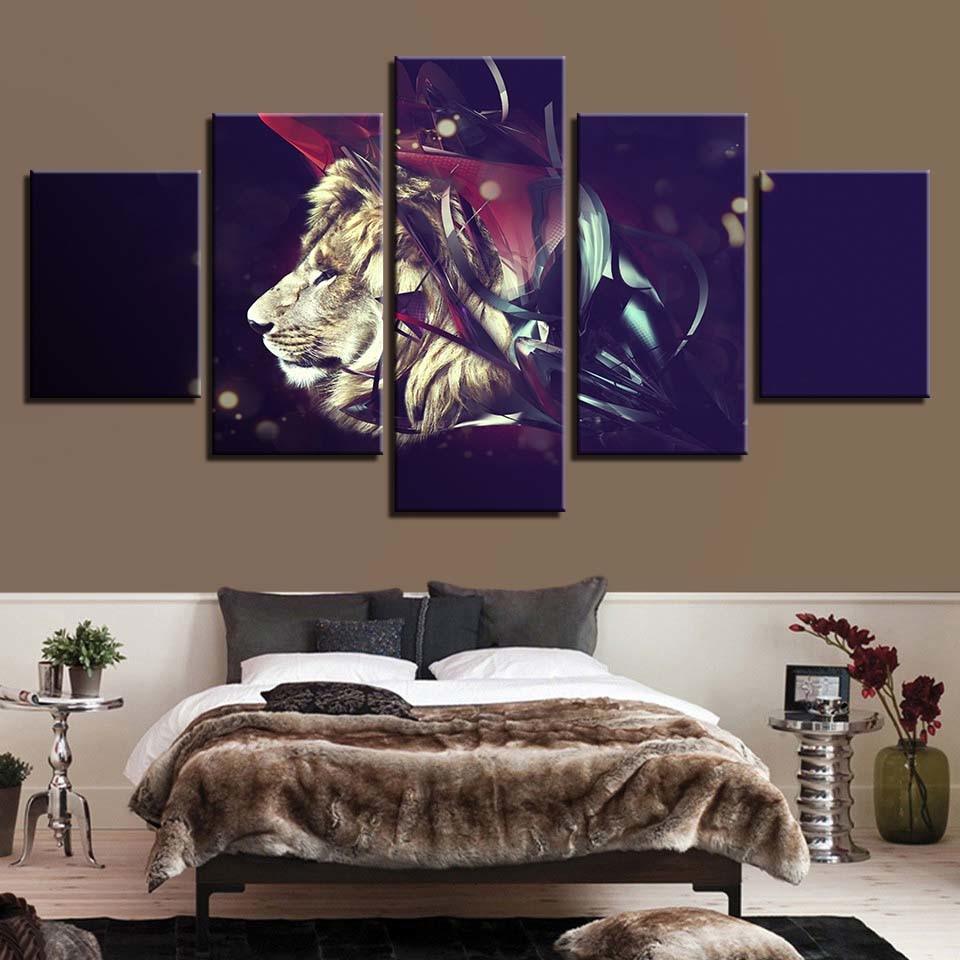 Lion 5 Piece HD Multi Panel Canvas Wall Art Frame - Original Frame