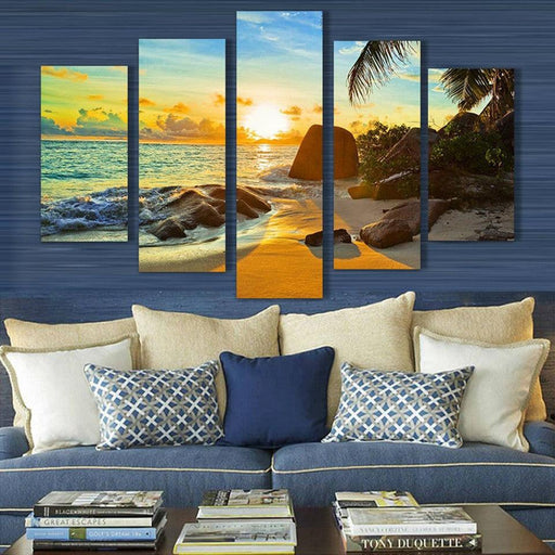 Coconut Tree Reef 5 Piece HD Multi Panel Canvas Wall Art Frame - Original Frame