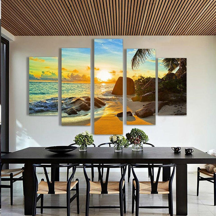 Coconut Tree Reef 5 Piece HD Multi Panel Canvas Wall Art Frame - Original Frame