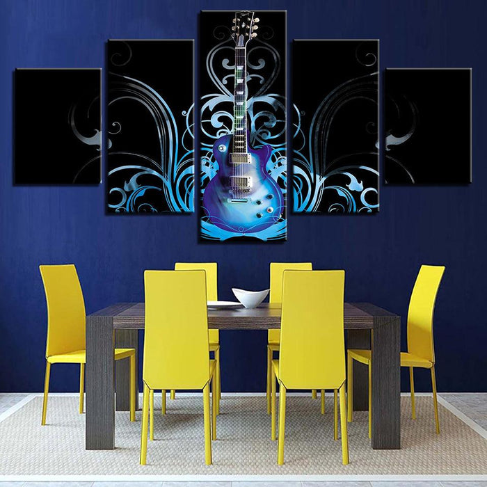 Artsy Blue Guitar 5 Piece HD Multi Panel Canvas Wall Art Frame - Original Frame