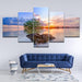 Sunrise Trees 5 Piece HD Multi Panel Canvas Wall Art Frame - Original Frame