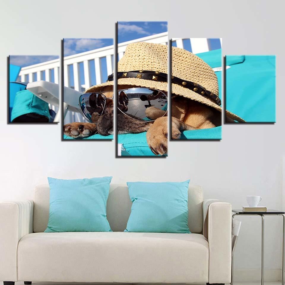 Animal Dog Wear 5 Piece HD Multi Panel Canvas Wall Art Frame - Original Frame