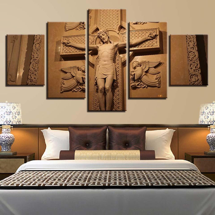 Cross And Jesus 5 Piece HD Multi Panel Canvas Wall Art Frame - Original Frame