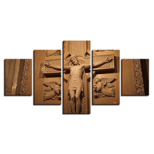 Cross And Jesus 5 Piece HD Multi Panel Canvas Wall Art Frame - Original Frame