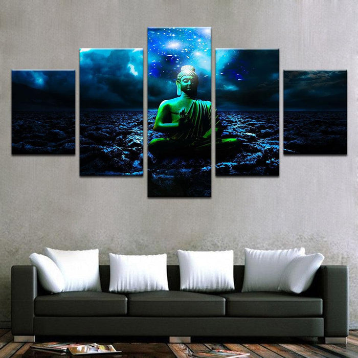 Buddha And Beautiful Starry Sky Night View 5 Piece HD Multi Panel Canvas Wall Art Frame