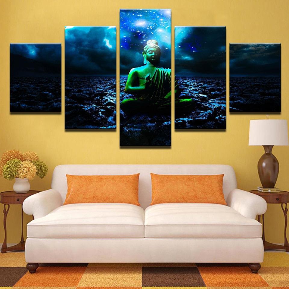 Buddha And Beautiful Starry Sky Night View 5 Piece HD Multi Panel Canvas Wall Art Frame - Original Frame