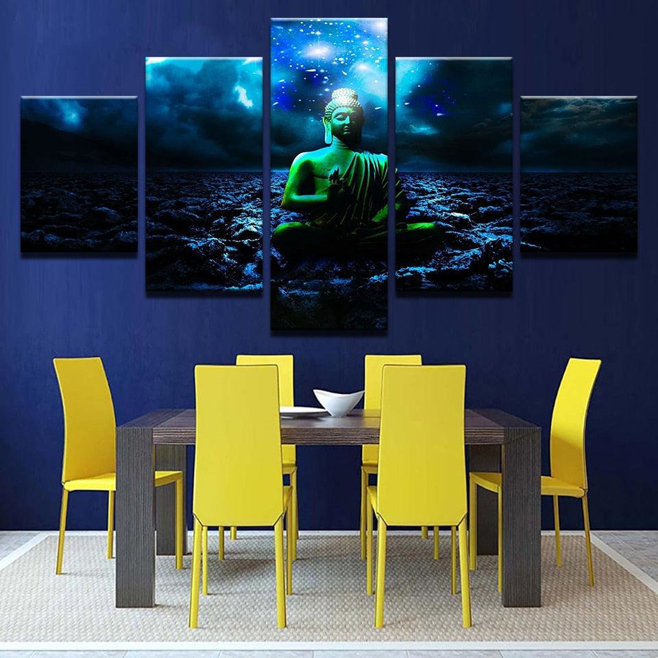 Buddha And Beautiful Starry Sky Night View 5 Piece HD Multi Panel Canvas Wall Art Frame - Original Frame