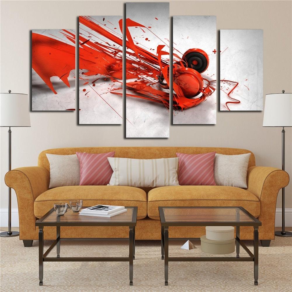 Red Abstract 5 Piece HD Multi Panel Canvas Wall Art Frame - Original Frame