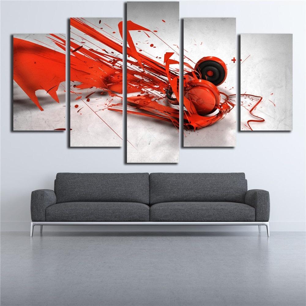 Red Paint 5 Piece HD Multi Panel Canvas Wall Art Frame - Original Frame