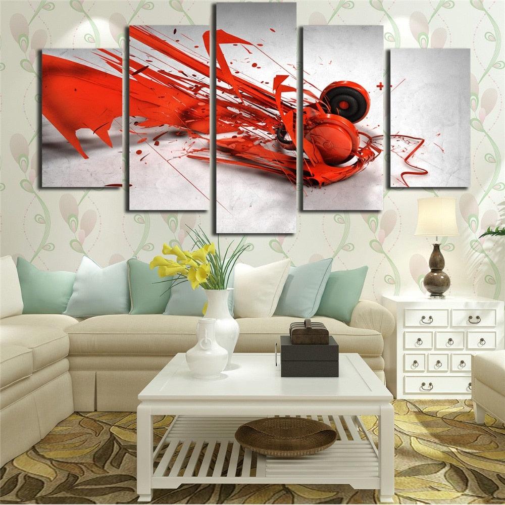 Red Abstract 5 Piece HD Multi Panel Canvas Wall Art Frame - Original Frame