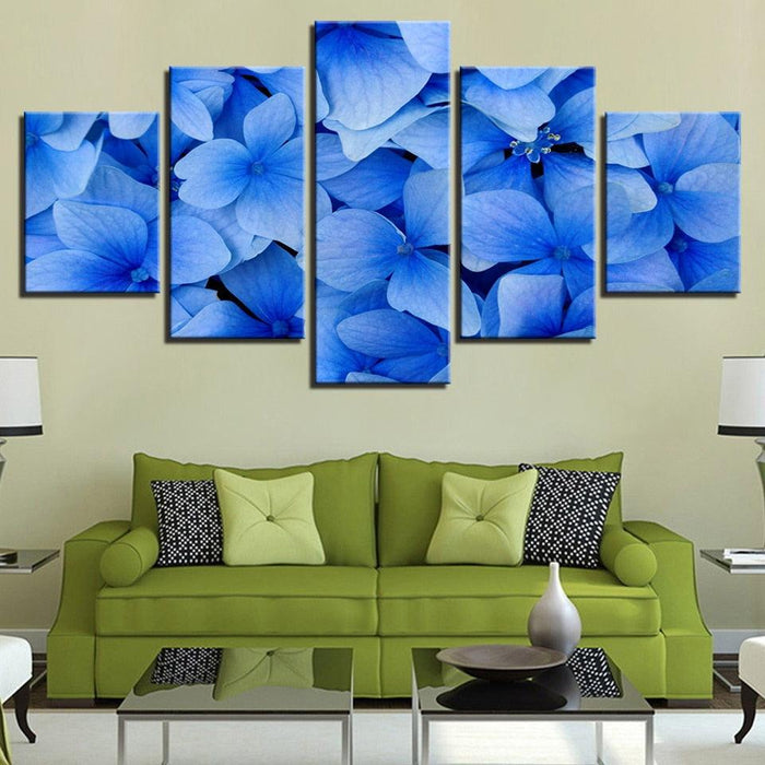 Blue Flowers 5 Piece HD Multi Panel Canvas Wall Art Frame - Original Frame