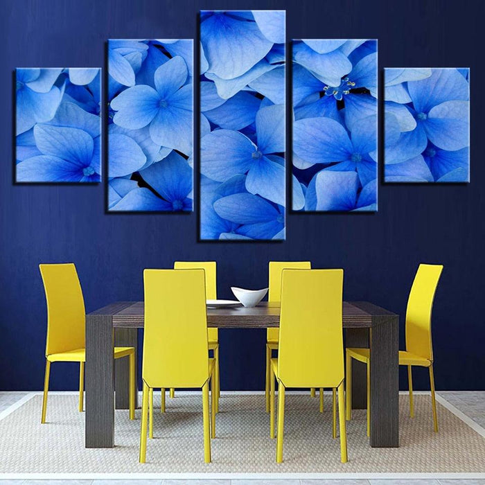 Blue Flowers 5 Piece HD Multi Panel Canvas Wall Art Frame - Original Frame