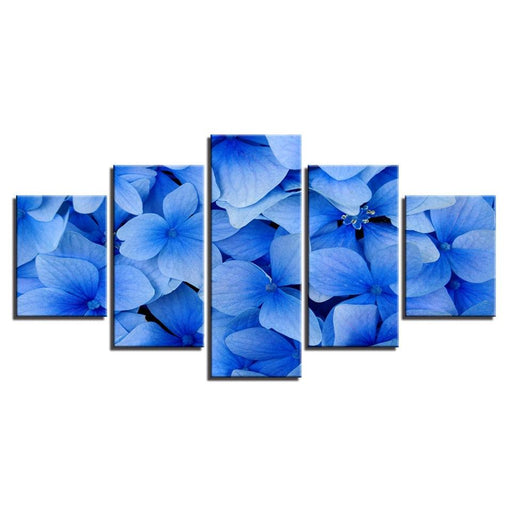 Blue Flowers 5 Piece HD Multi Panel Canvas Wall Art Frame - Original Frame